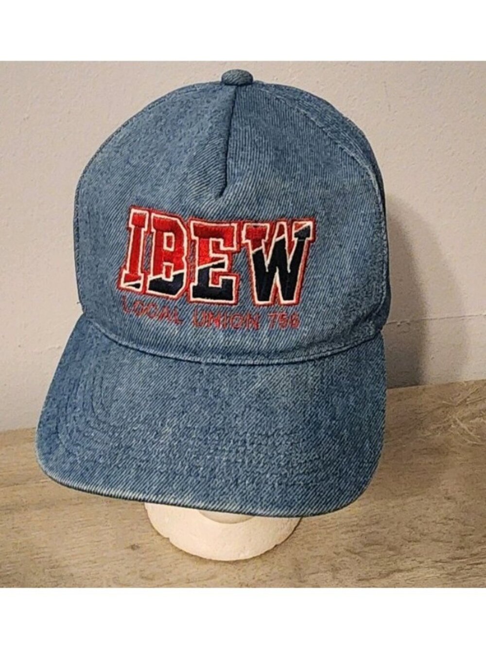 Vintage 90s IBEW Union Hat Blue Local Union 756 Made in USA Denim Embroidered